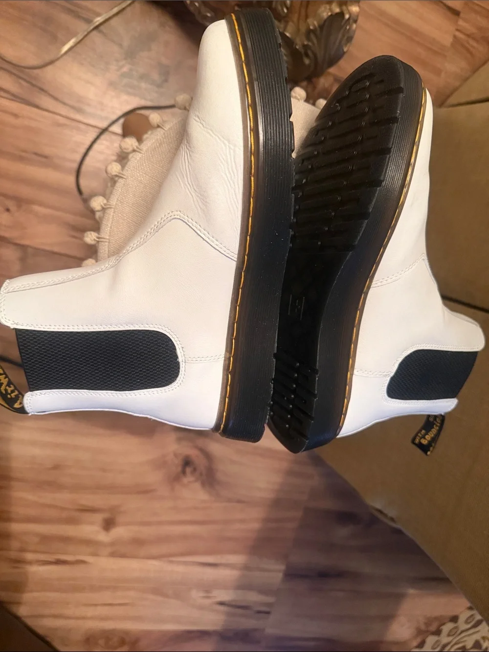 Dr Martens White Chelsea Boots with Black Elastic Panels